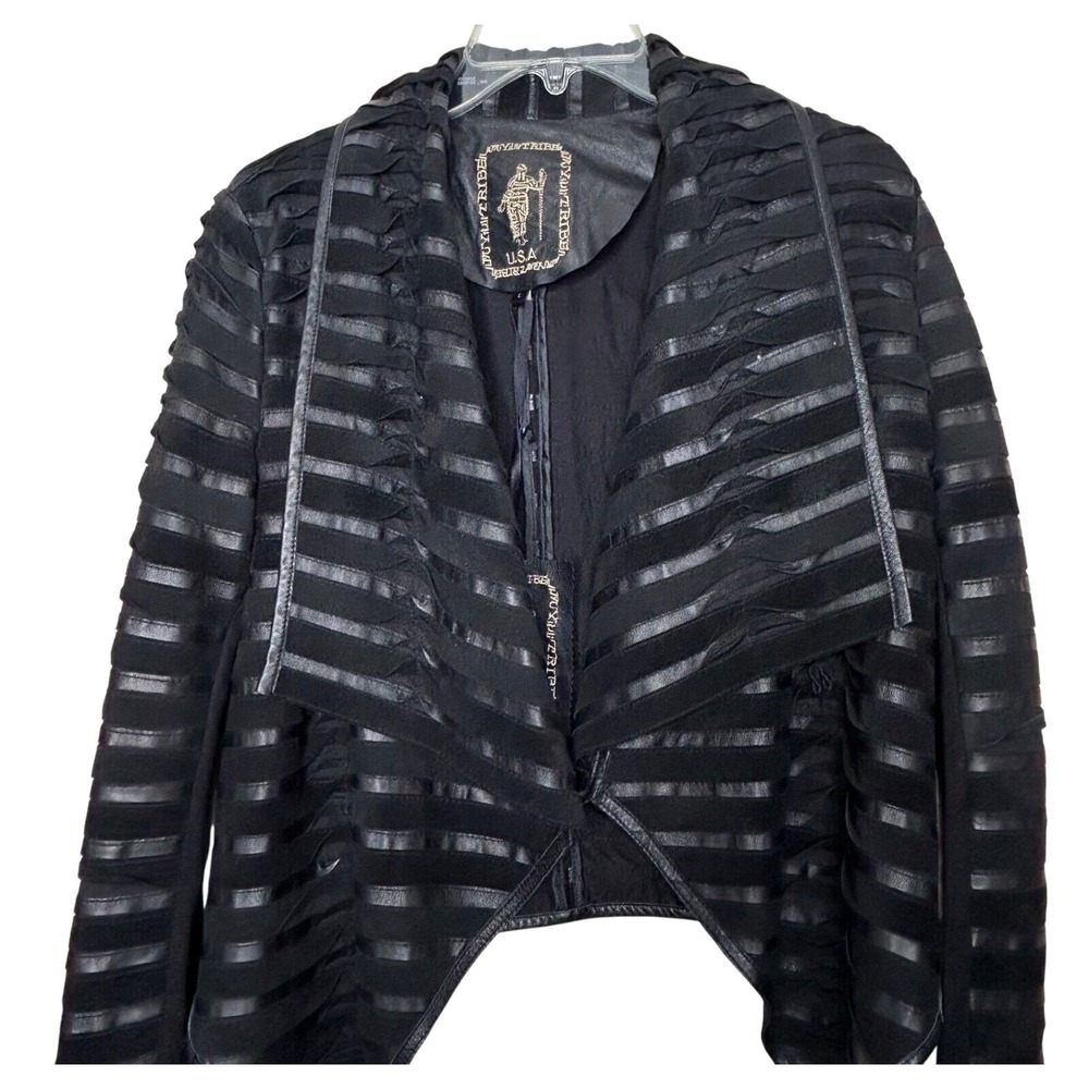 My Tribe‎ USA Women's Leather Jacket Large Wrap Black Distressed Ripped Look New